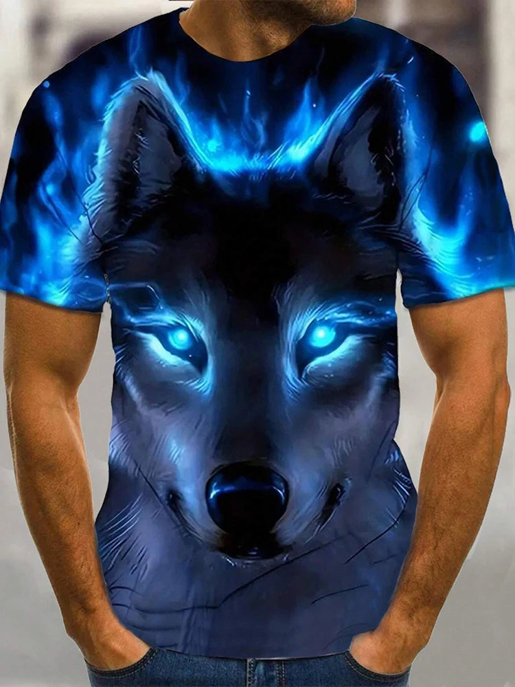 PENDRA Different Pupil Wolf Print Urban Short-Sleeve Tee T-Shirt