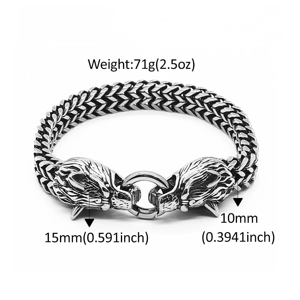PENDRA Wolfduo Stainless Steel Double Wolf Bracelet
