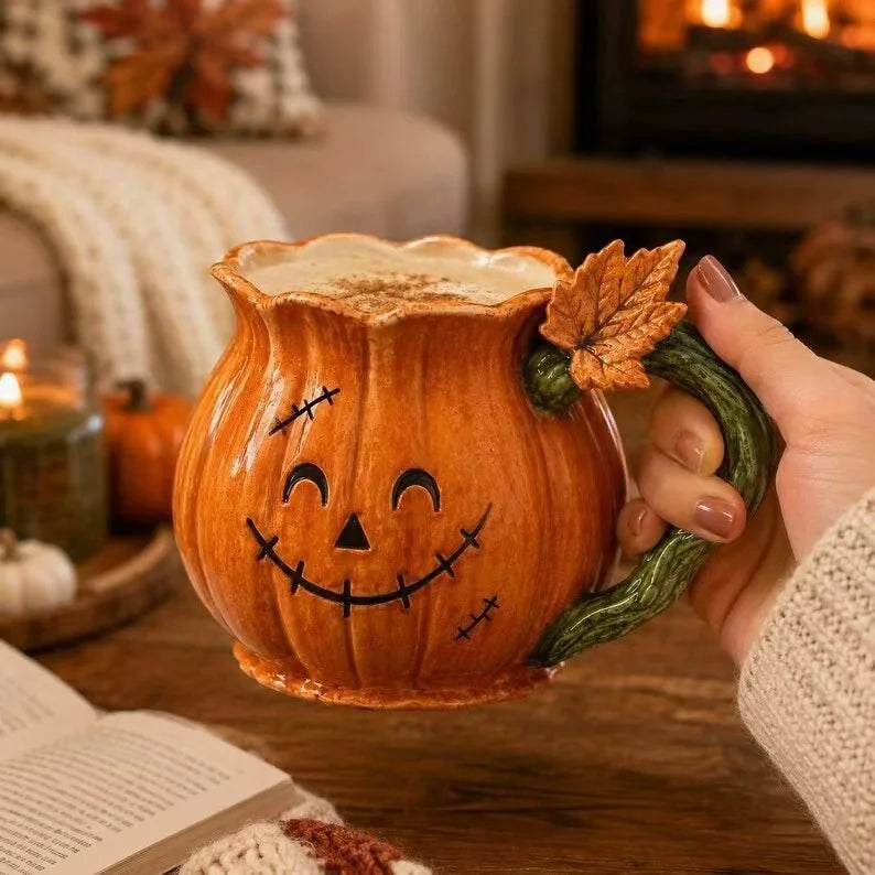 Pumpkin Resin Mug Halloween Decorative Cup Cute Holiday Coffee Mug Gift for Friends Family Fall Party Table Decor