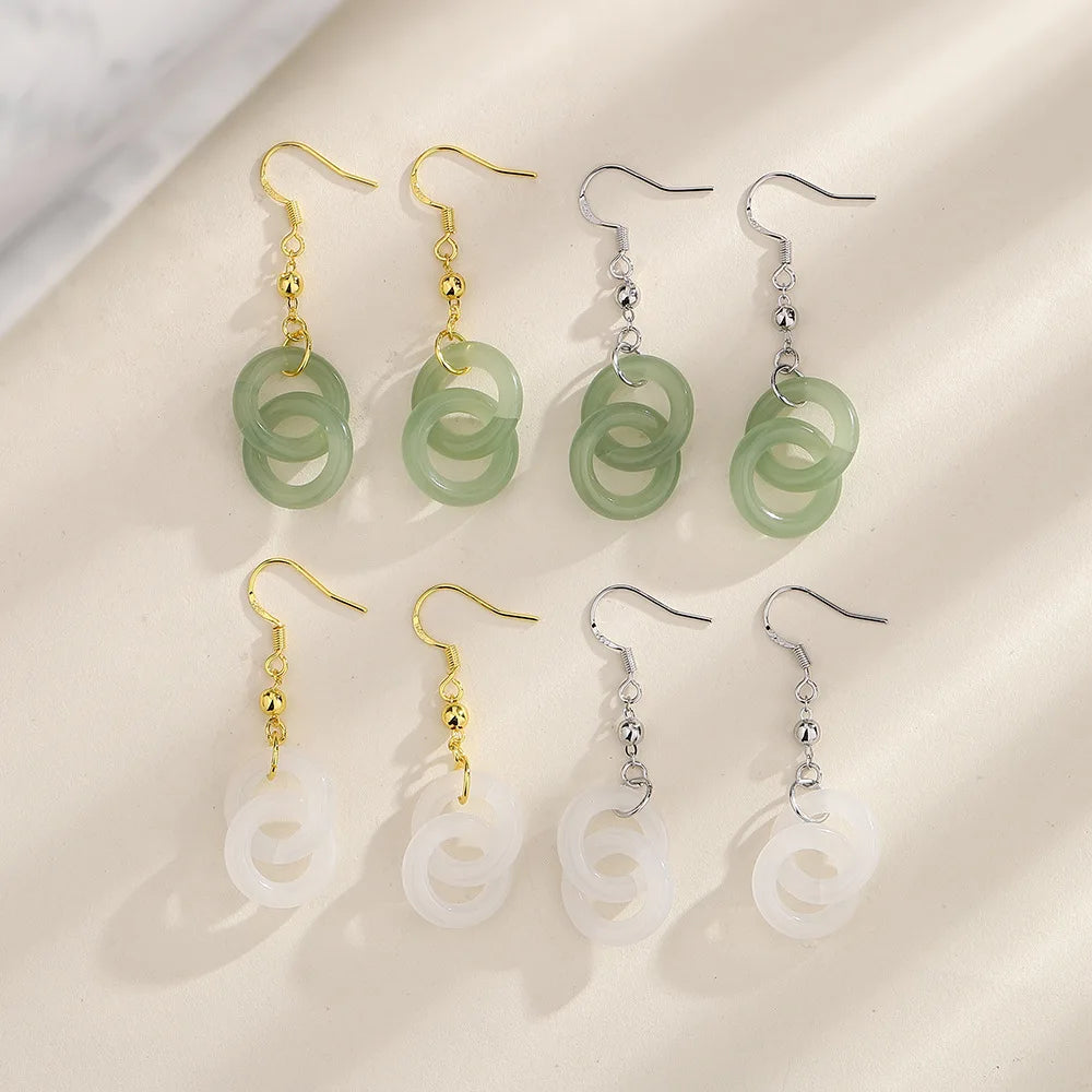 VENTFILLE 925 Silver Gold Color Hetian Jade Earrings for Women Girls Festival Gift Green Round Jewelry Dropshipping Wholesale