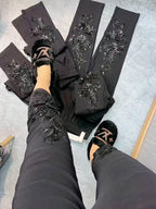 European Heavy Industry sequin bead design fashioneight point cigarette tube pants women's elastic high waist slim casual pants
