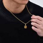 Stylish Square Pendant Necklaces for Men,Small Geometric Natural Stone Stainless Steel Pendant,Center Zircon Collars Gift