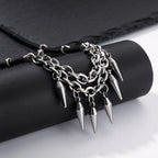 Rock Punk Rivet Leather Necklace for Men,Stainless Steel Tassel Chain Choker,Street Rapper Biker Jewelry Gift