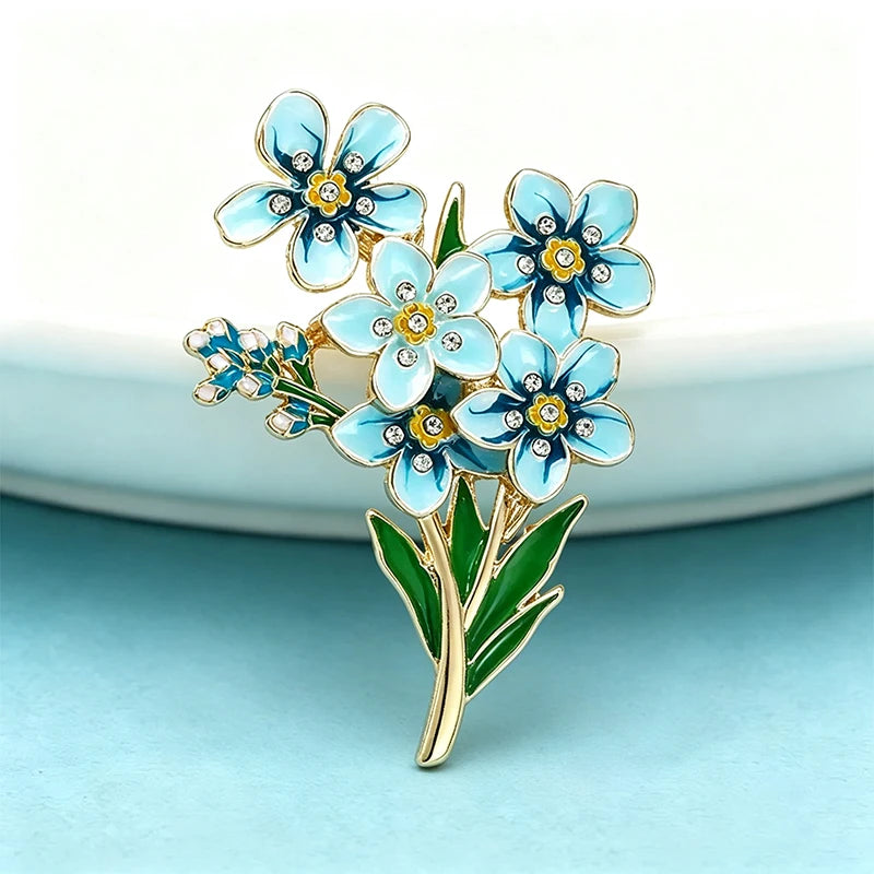 PENDRA Azurelle Elegant Blue Flower Brooch