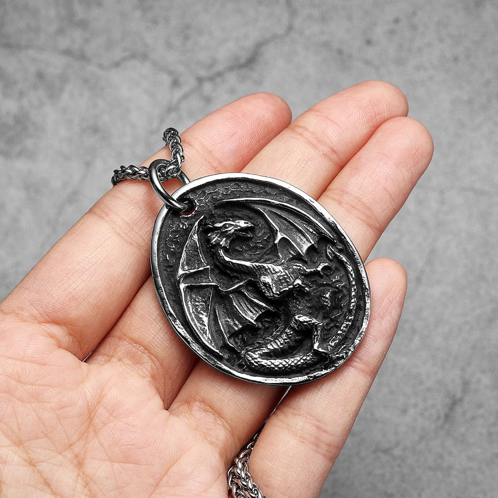 PENDRA Dragon Shield Steel Necklace