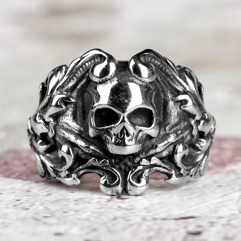 PENDRA Domineering Petal Skull Steel Ring