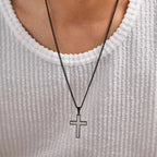 Simple Cross Necklace for Men, Stainless Steel Silver Black Color Cross Pendant Necklaces,Length 60CM 24Inch