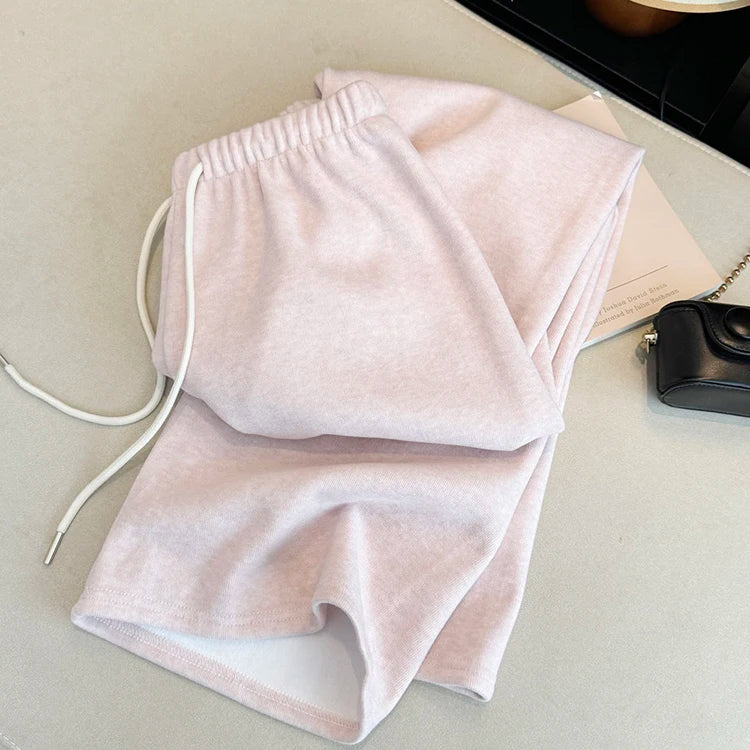 Thick and Gentle Pink Soft Sports Pants Women in Winter New High Waist Slim and Comfortable Versatile Casual Floor Pants