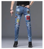Spring Summer White Hot Drill Ripped Cowboy Korean Style Streetwear Men Washed Luxury Holes Slim Hip-hop Stylish Jeans Trousers