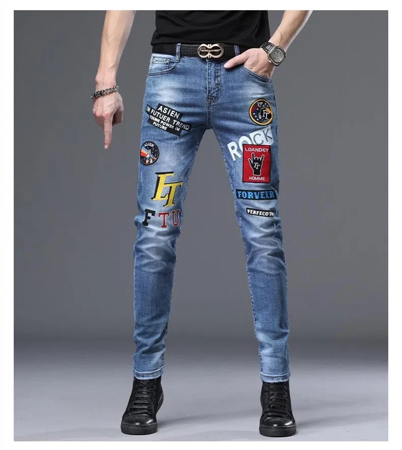 Spring Summer White Hot Drill Ripped Cowboy Korean Style Streetwear Men Washed Luxury Holes Slim Hip-hop Stylish Jeans Trousers