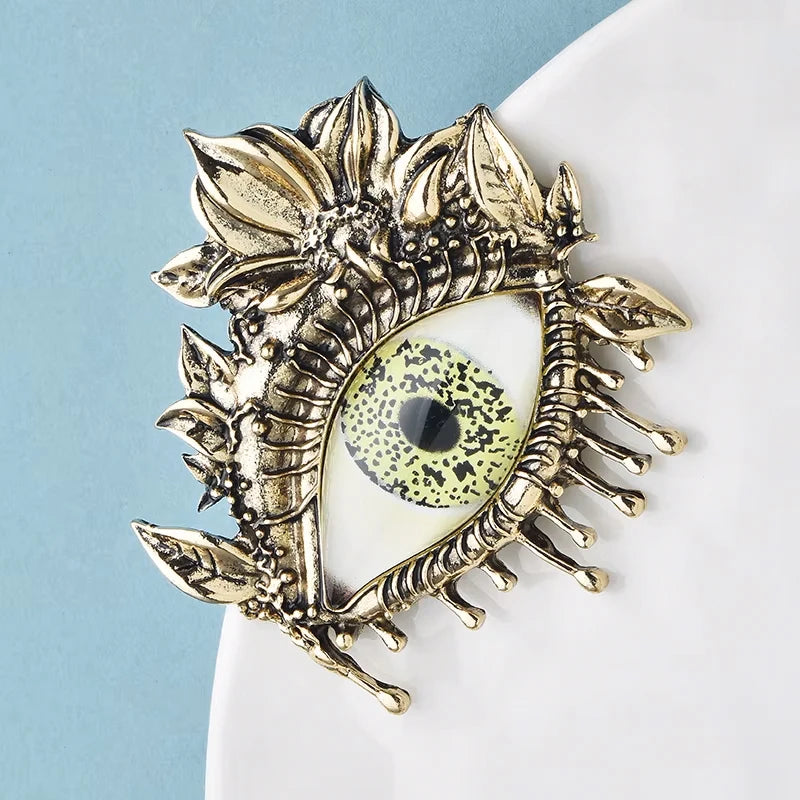 Wuli&baby Vintage Flower Eye Brooches Metal Green Eyes For Women's Backpack Clothes Brooch Pins Gifts