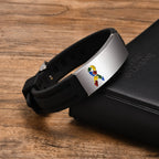 Mprainbow Wide Autism ID Bracelets for Men Boys,Free Customize Black Silicone Band Wristband,Add ICE Emergency Contact
