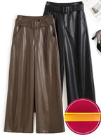 PENDRA Belted High Waist Straight PU Leather Pants