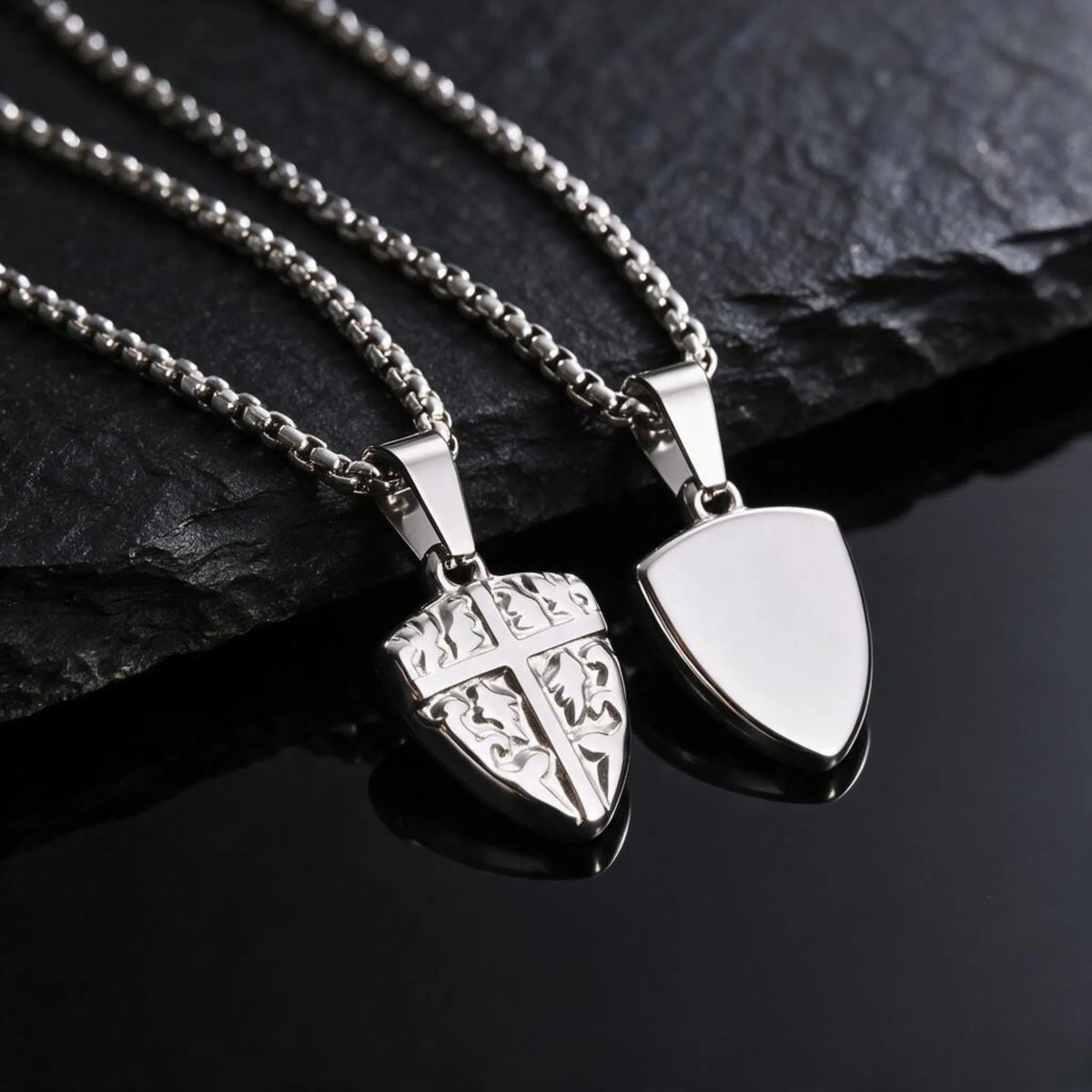 Small Shield Cross Necklace for Men, Stainless Steel Shield Pendant Necklace, Religious Stylish Jewelry