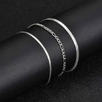 3pcs/set Minimalist Chain Bracelet for Men Boys,Stainless Steel Silver Color Chain Adjustable Wristband,Simple Jewelry Set Gift