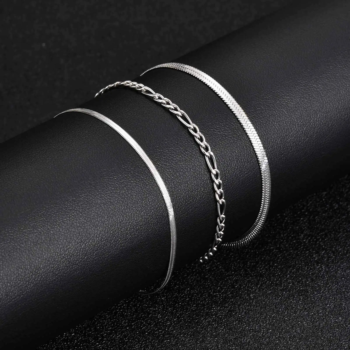 3pcs/set Minimalist Chain Bracelet for Men Boys,Stainless Steel Silver Color Chain Adjustable Wristband,Simple Jewelry Set Gift