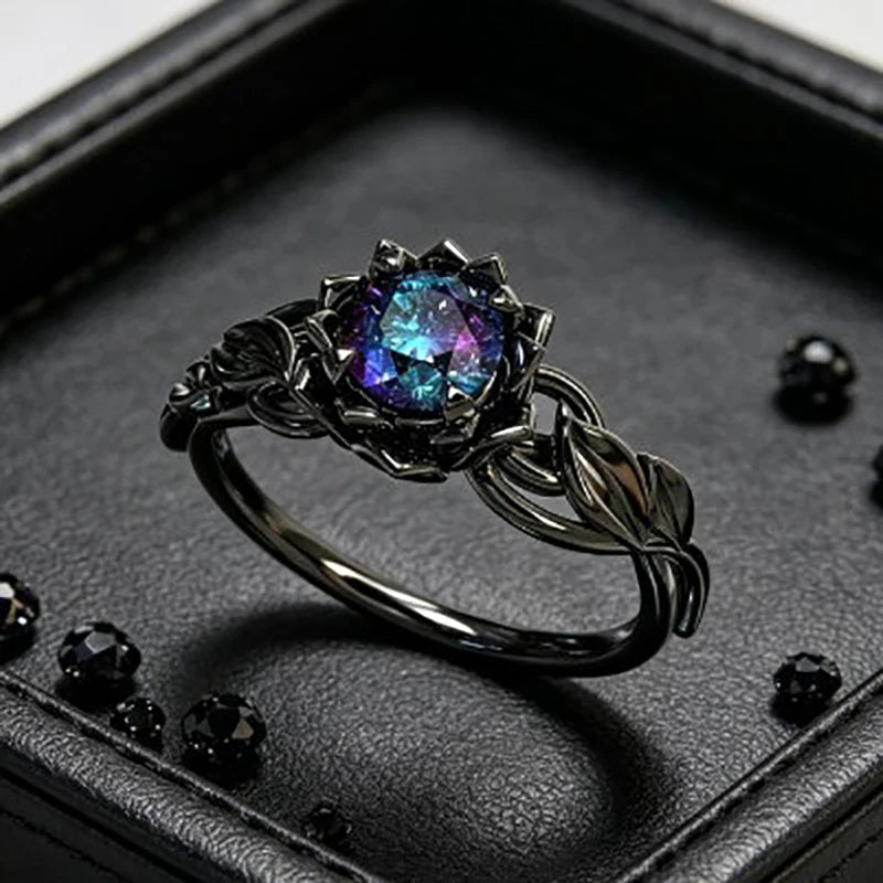 PENDRA Black Rose Crystal Ring