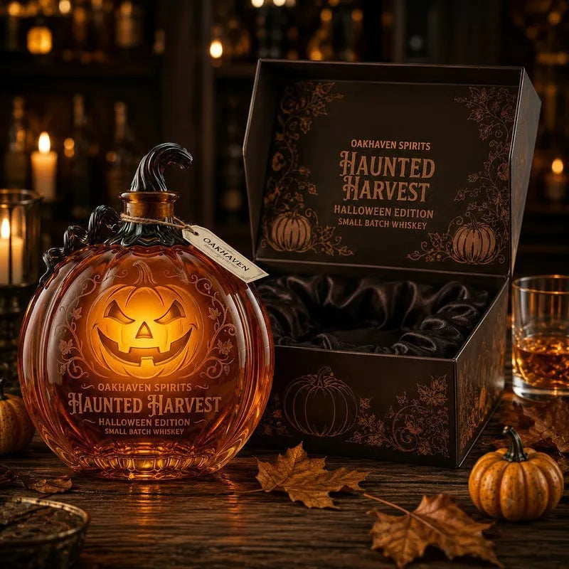 Spooky Jack‑O‑Lantern Liquor Decanter Halloween Pumpkin‑Shaped Glass Whiskey Bottle Home Tabletop Ornament X‑mas Present