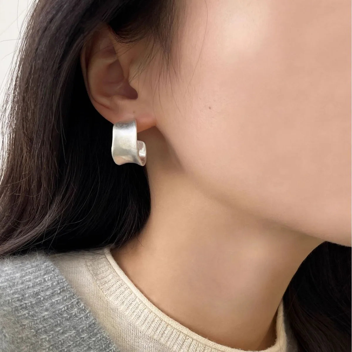 PENDRA Frostgeometry 925 Sterling Silver Hoop Earrings