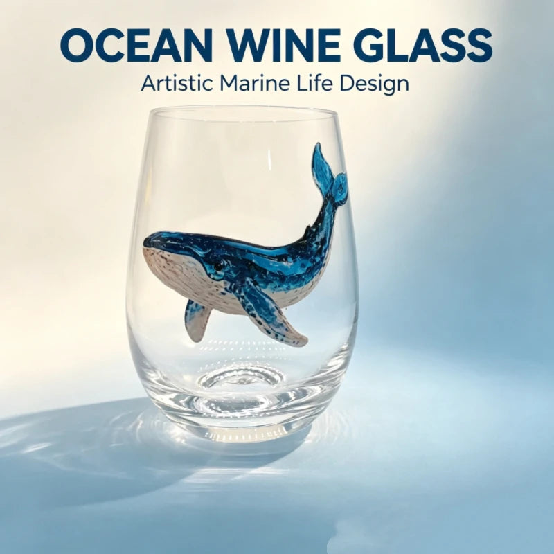 High definition sticker marine life red wine glass, lead-free transparent glass, beer cocktail home decoration water cup