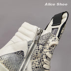 PENDRA Python Ash Grey Python-Embossed Leather High-Top Platform Ankle Boots