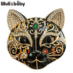 PENDRA Selene Enamel Rhinestone Cat Brooch