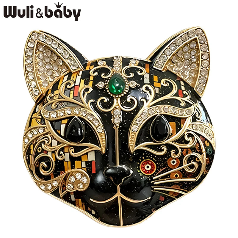 PENDRA Selene Enamel Rhinestone Cat Brooch