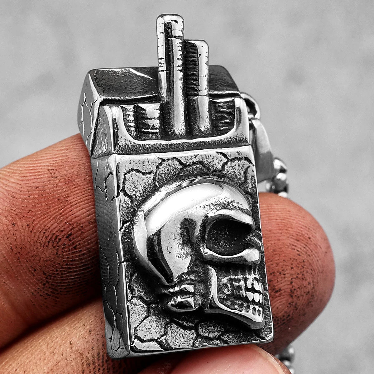 PENDRA Skull Lighter Cigarette Steel Necklace
