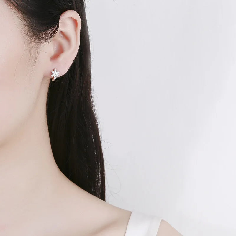 925 Sterling Silver Vintage Earrings For Women Trendy Simple Flower CZ Earring Jewelry Prevent Allergy Party Accessories Gift