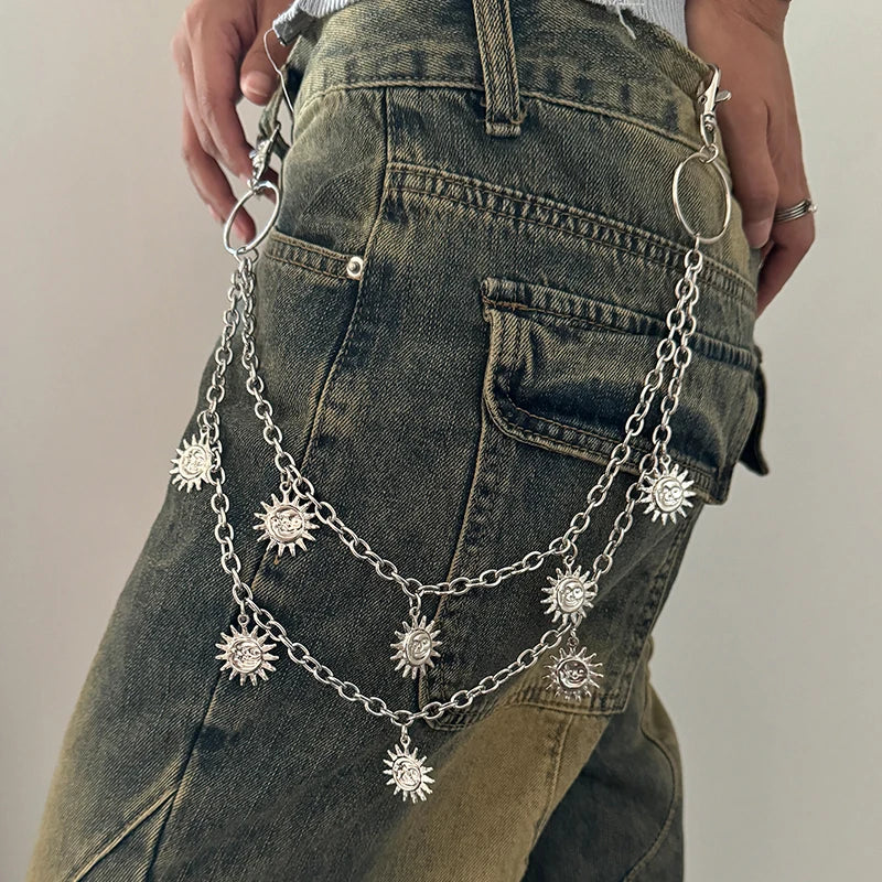 Star Double Layer Waist Chain Mens Decorative Pant Chain Jeans Trouser Chains Hip Hop Rock Chain Punk Retro Belt Chain