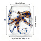 Novelty Octopus Shaped Whiskey Glass Clear Glass Tumbler with Blue Spot Marine Design for Bourbon Cocktail and Gift