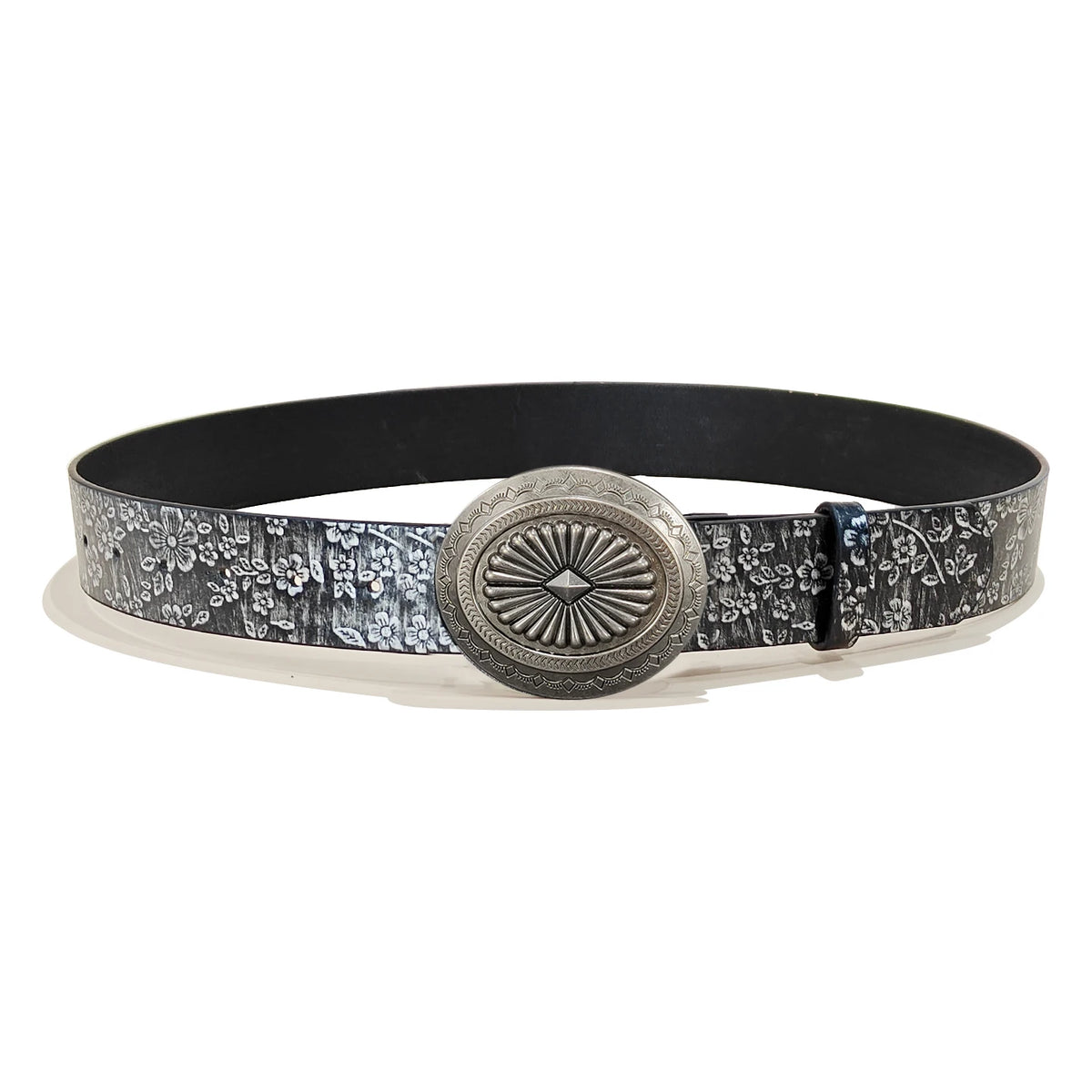 Men & Women's  Western Cowboy PU Leather Belts Vintage Belt Floral Engraved Buckle Silver Flora Plus Size Wide Belt for Jeans
