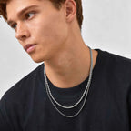 2pcs Men's Chain Necklace,Stainless Steel Black Gold Silver Color Twisted Rope Chain Collars,Trendy Punk Basic Chains Gift