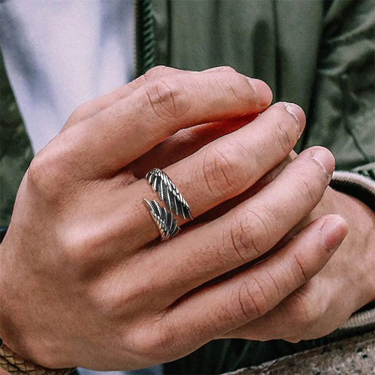 Angel's Wing Feather Ring for Men Boys, Metal Opening Ring Adjustable Ring,Rock Punk Jewelry Anniversary Birthday Gifts
