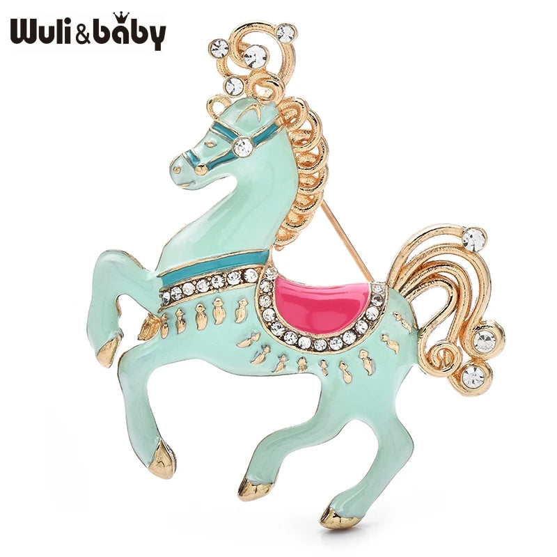 Wuli&baby 4 Colors Amusement Park Carousel Enamel Unicorn Horse Women Brooch Pins Gift Fashion Jewelry For Kid Bag Accessory