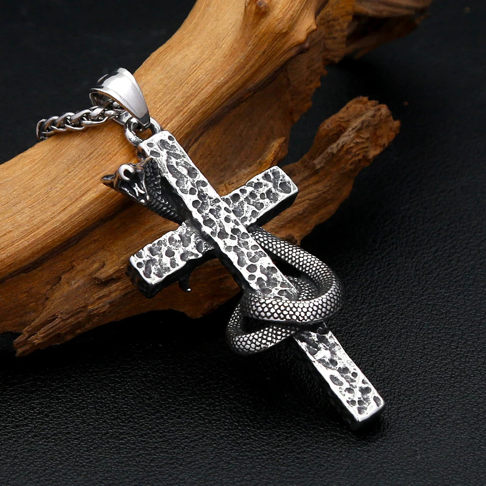 PENDRA Serpentcross Stainless Steel Snake Cross Pendant