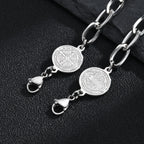 Saint Benedict Bracelet for Men,Gold Silver Color Stainless Steel Link Chain Wristband,Catholic Christian Medal Jewelry Gift
