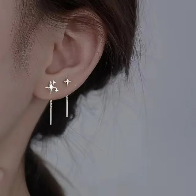 VENTFILLE 925 Stamp Silver Gold Color Star Stud Earrings Women Girl Gift Cute Banquet Asymmetry Jewelry Dropshipping Wholesale