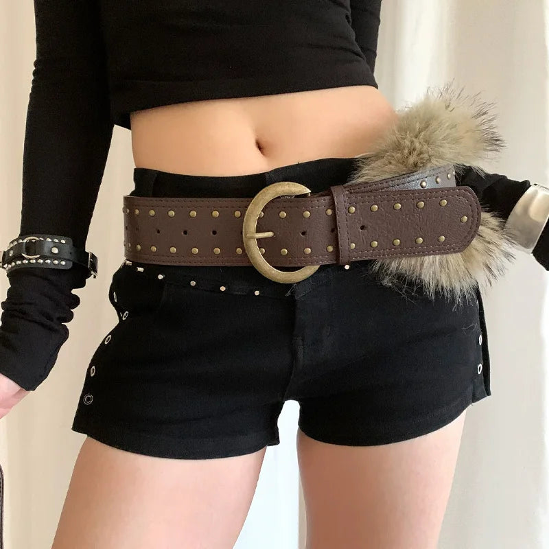 Furry Belt Y2k Belt Subculture Autumn Winter Spring Retro Luxury Plush Waist Chain Imitation Fur Waist Seal Hot Girl Sexy Belt