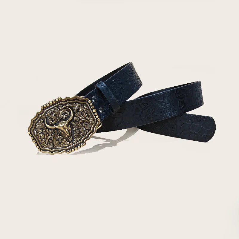 PENDRA Galaine Leather Bull Buckle Western Gothic Belt