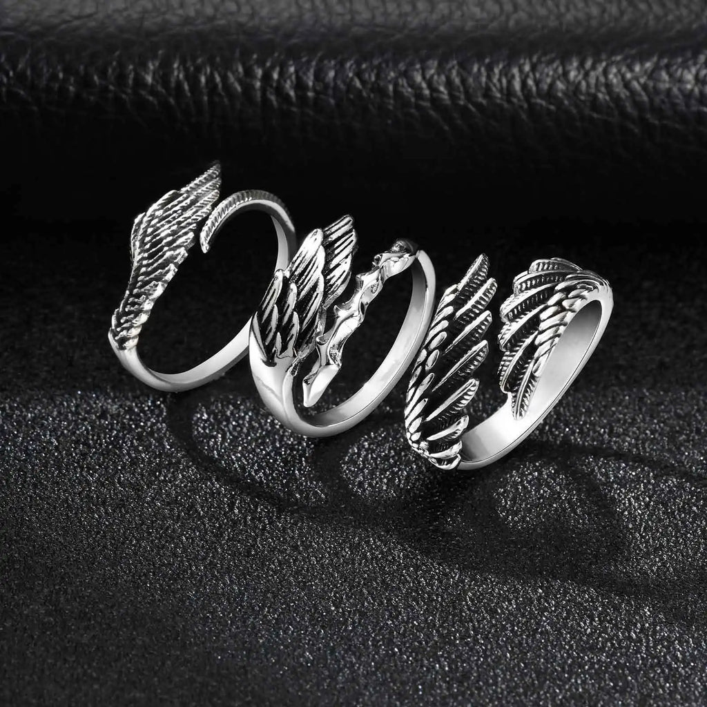 Retro Wings Ring for Men,Gothic Devil Wings Adjustable  Metal Ring,Punk Hip Hop Jewelry Gift