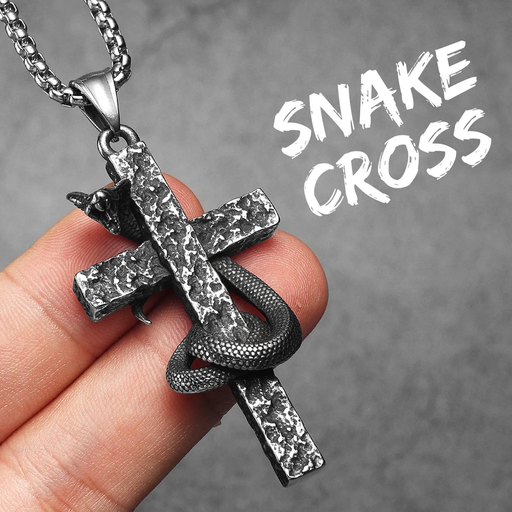 PENDRA Cobra Cross Snake Steel Necklace
