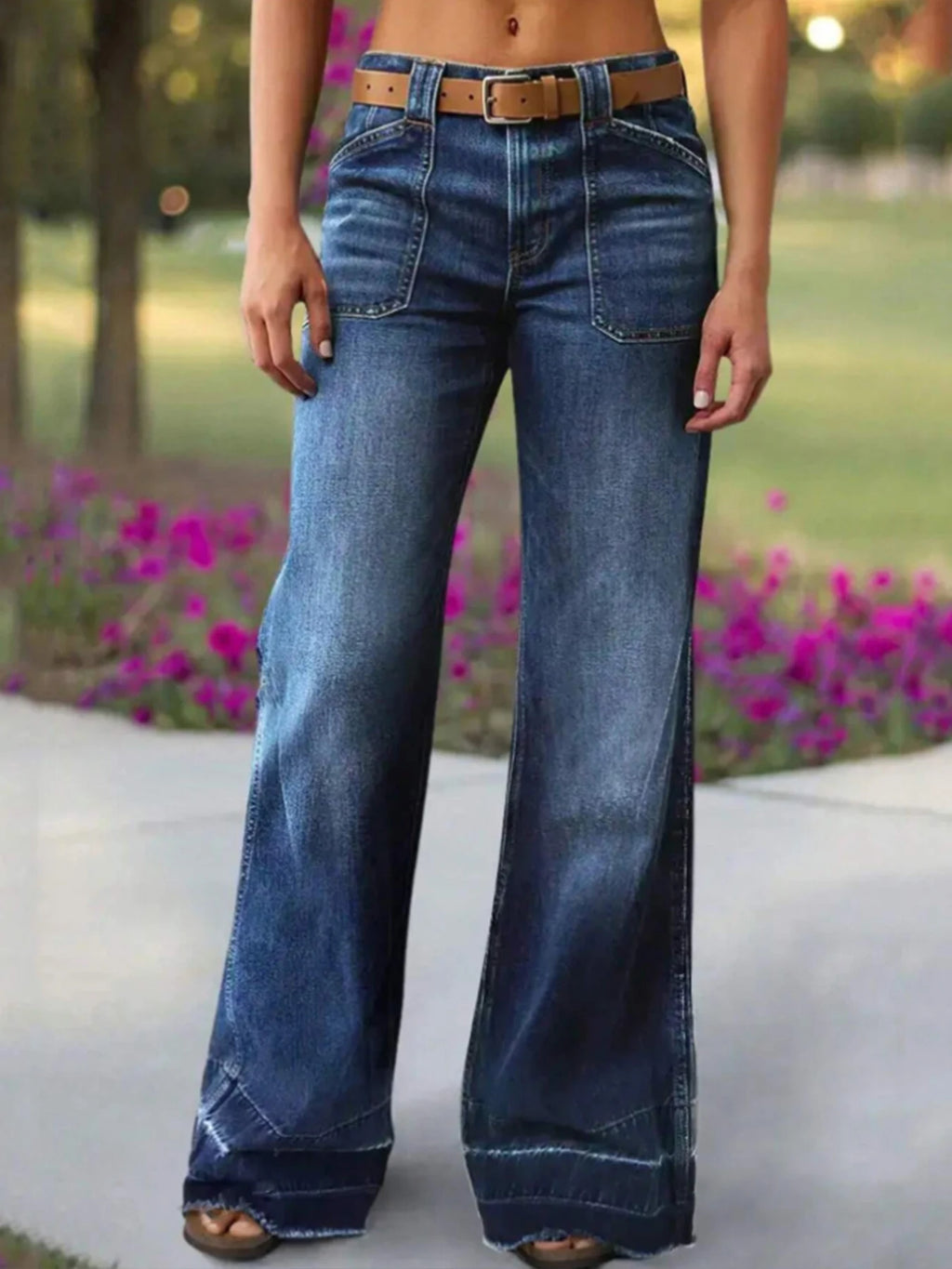 PENDRA Waisted Elastic Wide Jeans