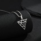 Black Triangle Stone Pendant Necklace for Men,Stainless Steel Hollow Geometric Pendant Necklace,Gothic Punk Hip Hop Jewelry Gift