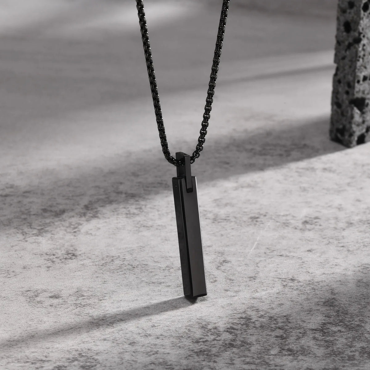 Waterproof 3D Vertical Bar Necklaces for Men,Minimalist Stainless Steel Geometric Pendant with Box Chain,Male Collar Jewelry