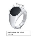 Stylish 13mm Signet Rings for Men, Waterproof Stainless Steel Finger Band with Black Enamel Male Rock Punk Ring Jewelry