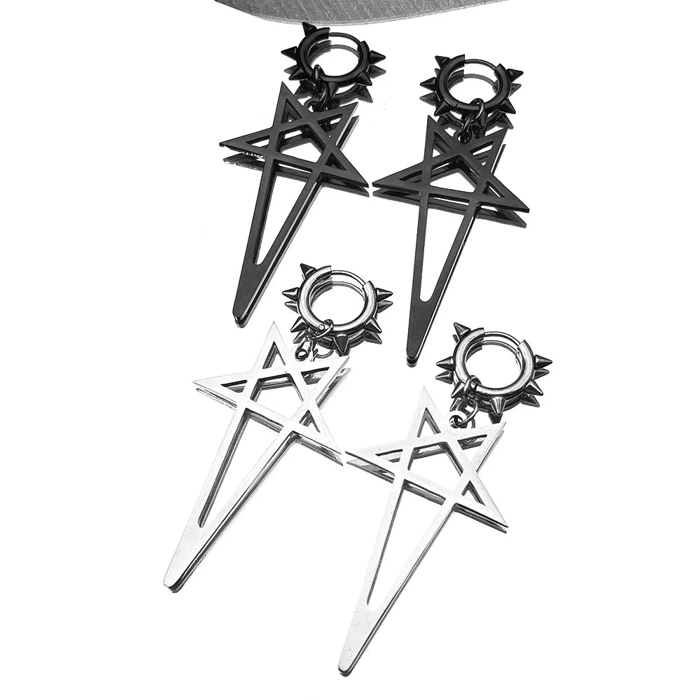 Pentagram Spike Rivet Hoop Earrings For Women Men Stainless Steel Gothic Punk Hiphop Rock Musical Ear Pendant Jewelry Gifts