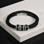 Customized Baeded Bracelets for Men Boys,3-Layers Leather Bracelet with Stainless Steel Tube,Jeweley Gift for Dad Husband