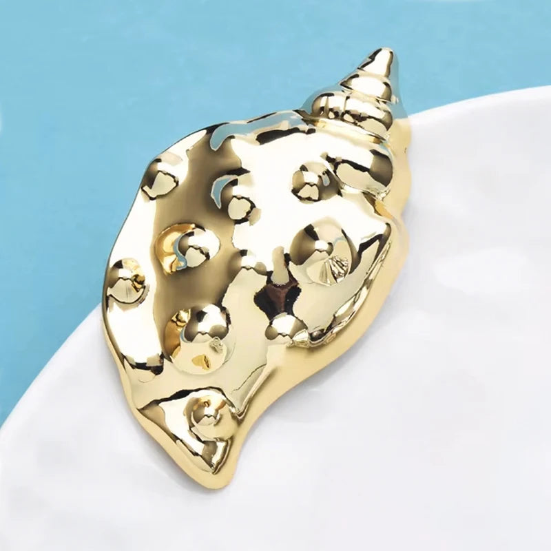Wuli&baby Stainless Steel Conch Brooches For Women Unisex Handsome Sea Animal Party Casual Brooch Pins Gifts