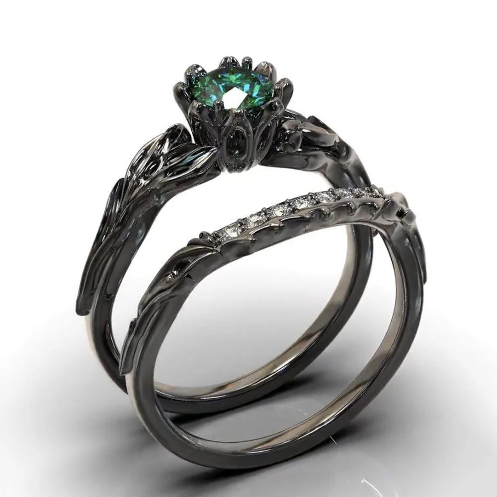 PENDRA Crystal Black Green Ring